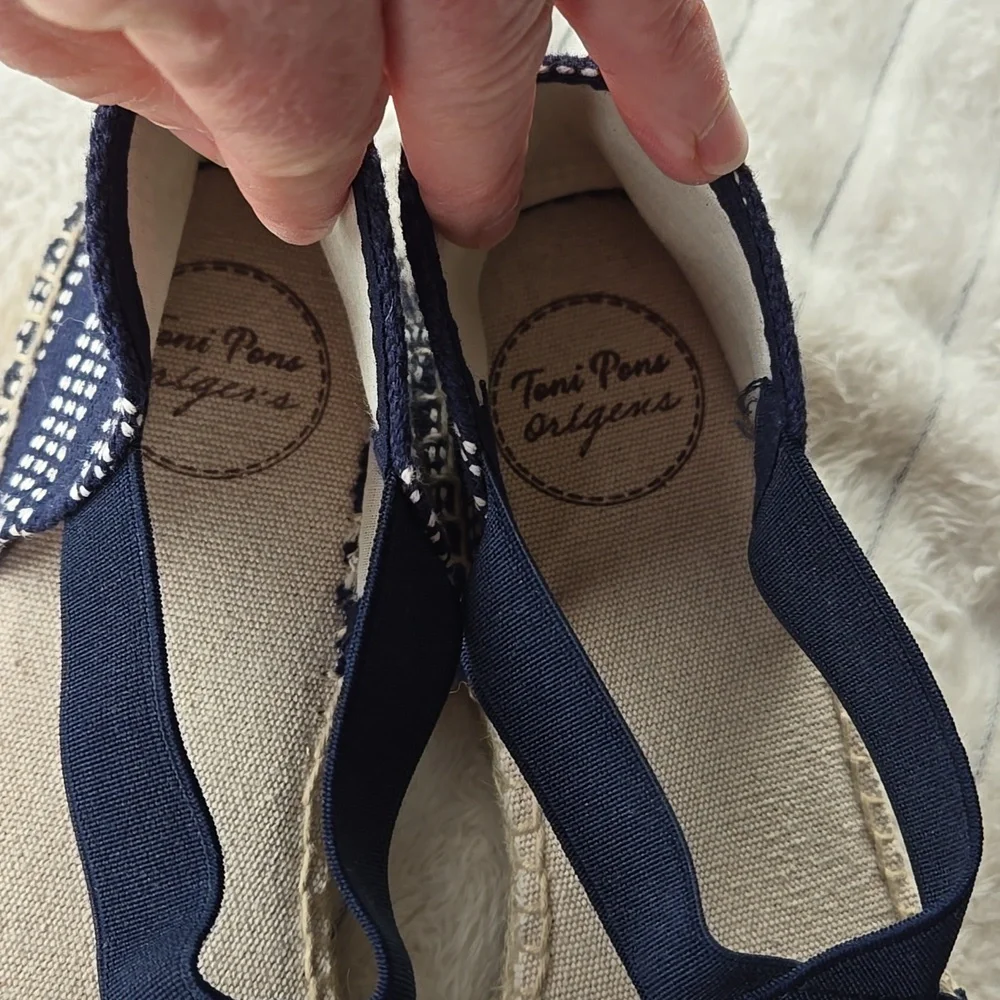 Navy Striped Espadrille Flats with Elastic V Panel